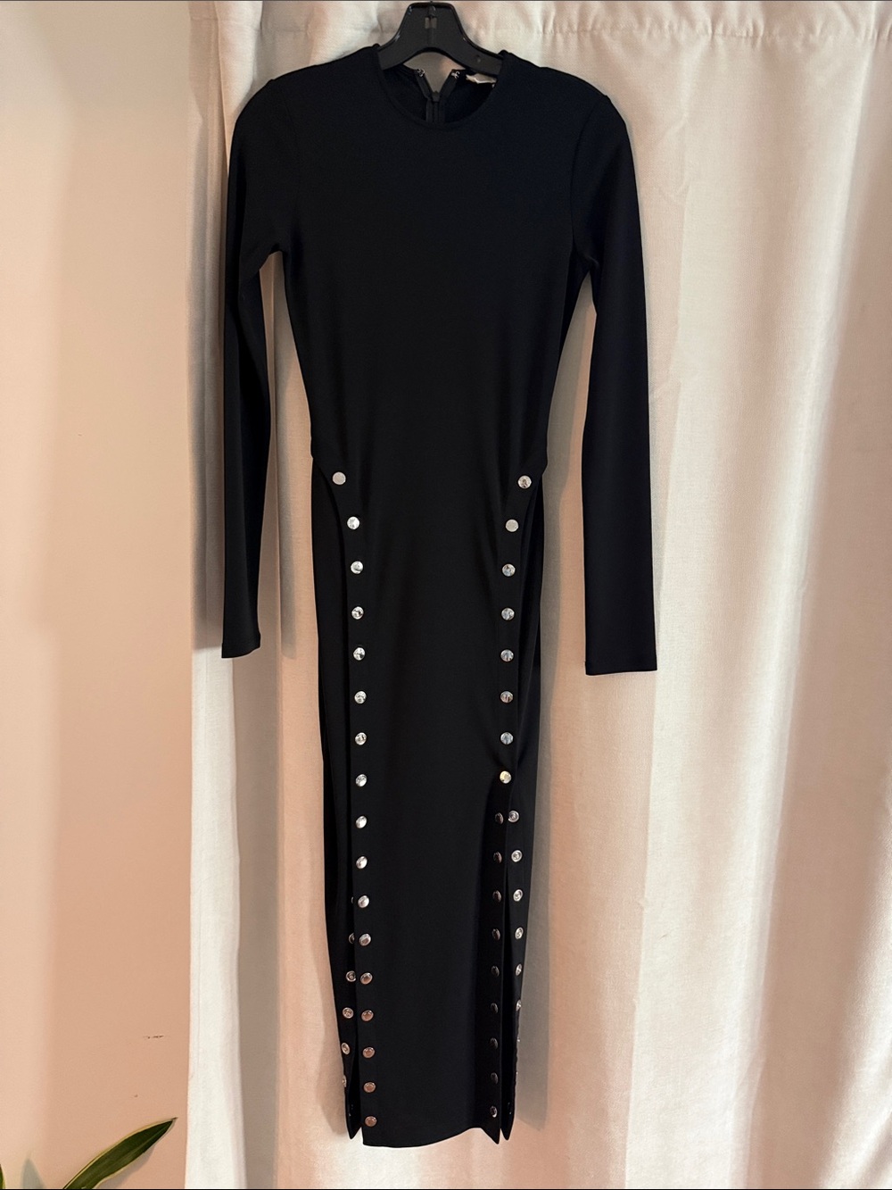 Fleur du Mal Black Long-Sleeve Studded Midi Dress